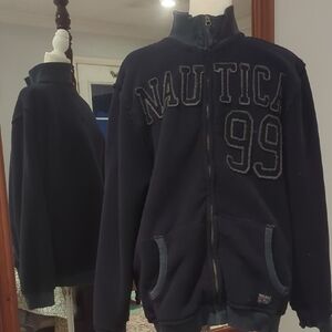 Distressed Nautica Navy Label Fleece Sweatshirt